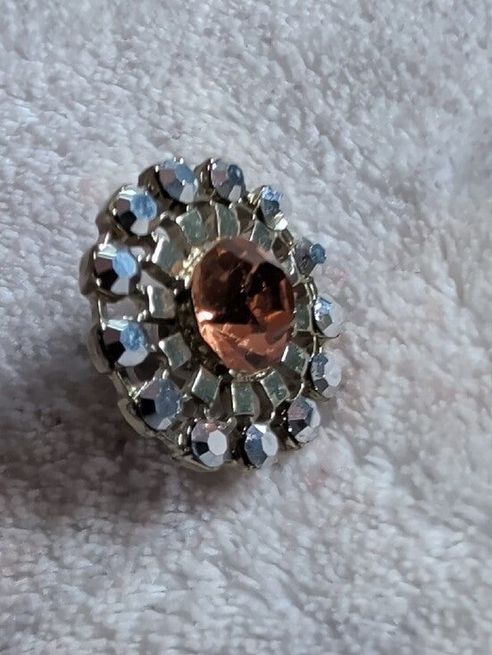 Vintage Gold-Tone Starburst Pink Crystal Stud Earrings - Elegant Floral Cluster