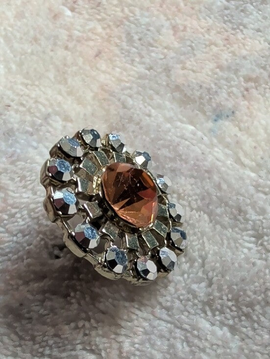 Vintage Gold-Tone Starburst Pink Crystal Stud Earrings - Elegant Floral Cluster