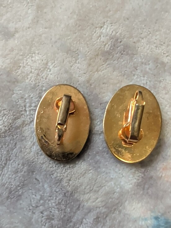 Vintage Deep Garnet Glass Cabochon Pair Cip-On Retro Women's Costume Jewelry