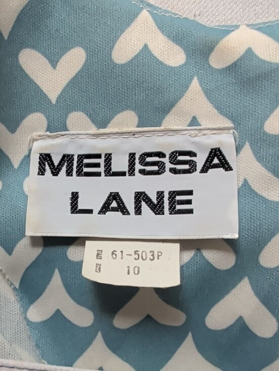 Vintage 70's Melissa Lane Light Blue Heart-Print Tie Waist Retro Dress Women's 10