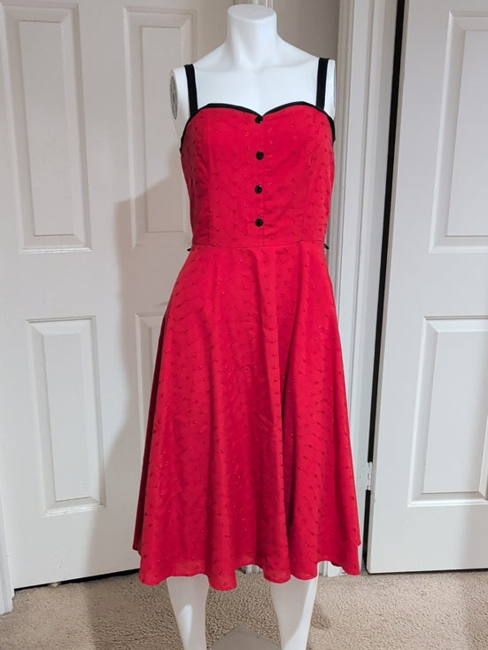 Vintage Stop Staring Red Fit-and-Flare Midi Dress with Black Trim Retro Women's Medium