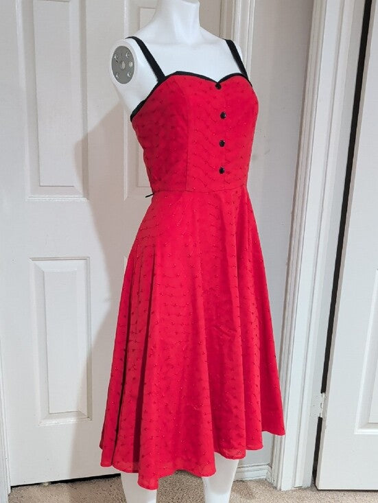 Vintage Stop Staring Red Fit-and-Flare Midi Dress with Black Trim Retro Women's Medium