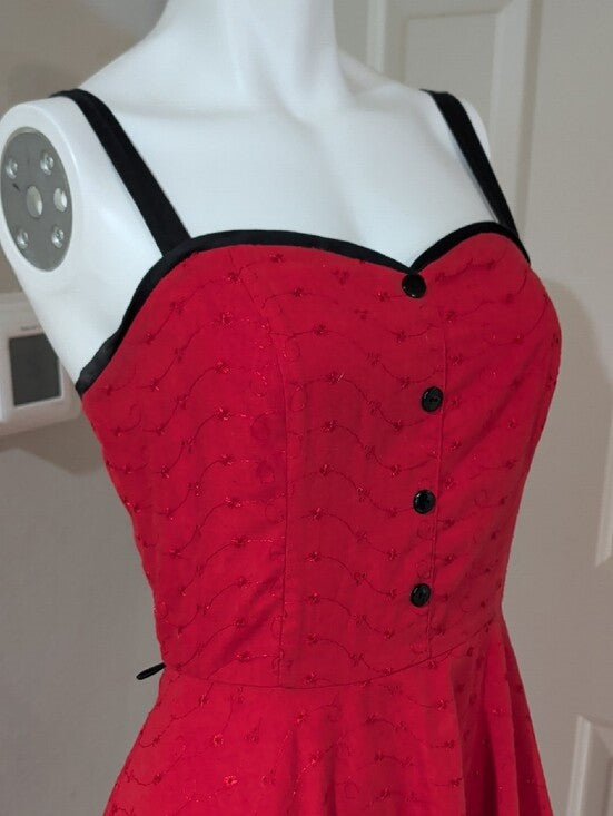 Vintage Stop Staring Red Fit-and-Flare Midi Dress with Black Trim Retro Women's Medium