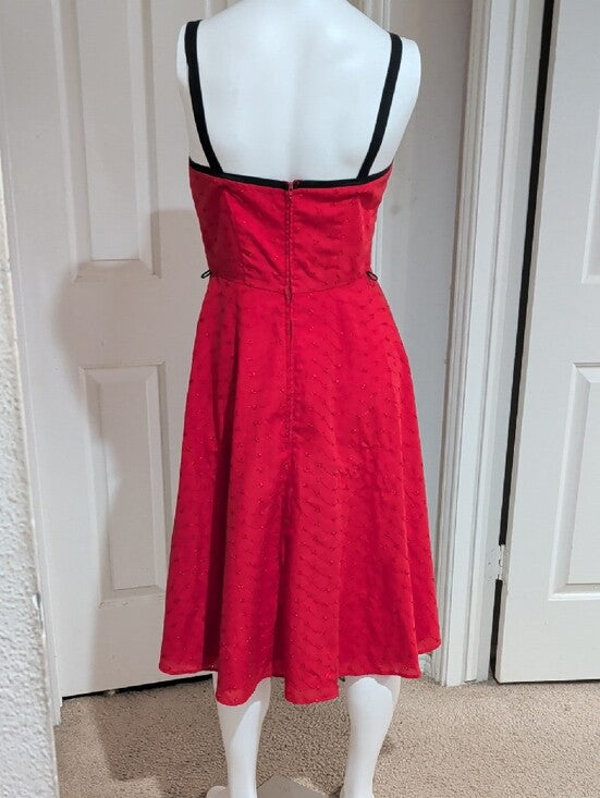 Vintage Stop Staring Red Fit-and-Flare Midi Dress with Black Trim Retro Women's Medium