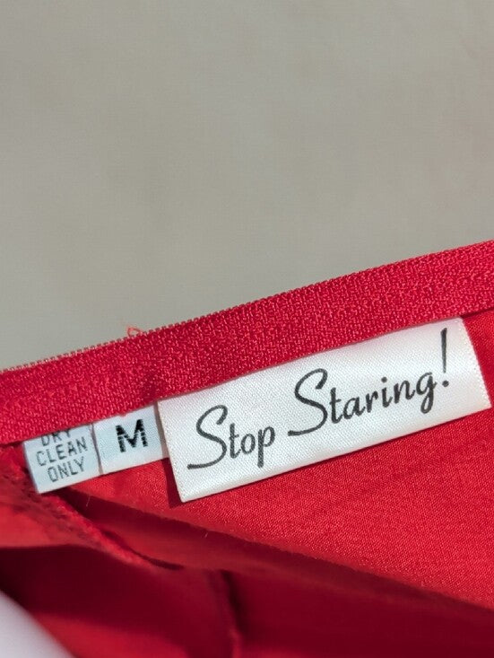Vintage Stop Staring Red Fit-and-Flare Midi Dress with Black Trim Retro Women's Medium