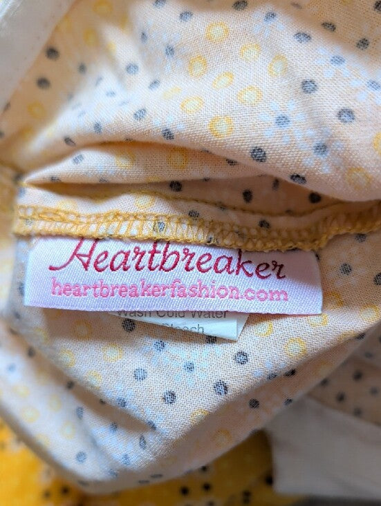 Vintage Heartbreaker Yellow Halter Button-Front Eyelet-Print Sundress Retro M