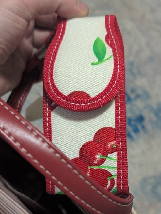 Vintage Cherry-Print Tote Bag with Red Trim Retro Mid-Century NWT and Coinpurse