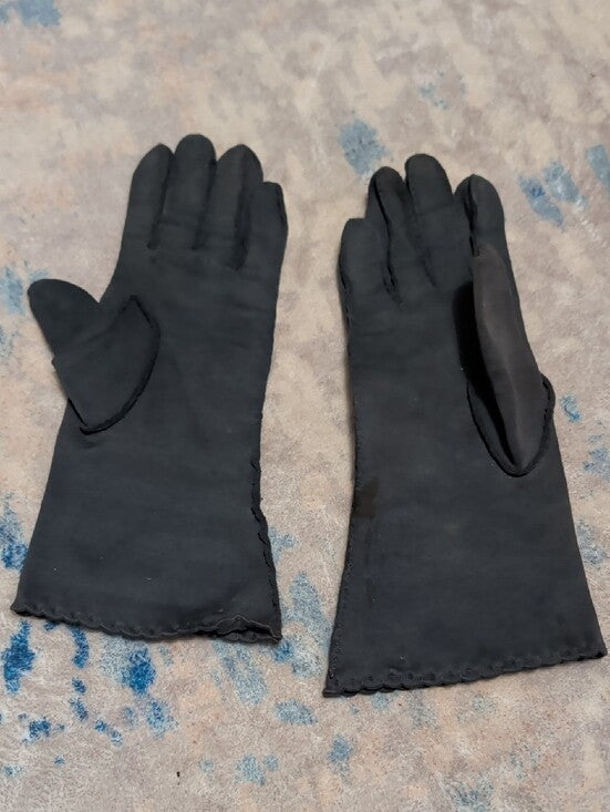 Vintage Navy Ladies Dress Gloves with Cutout Diamond Design XS