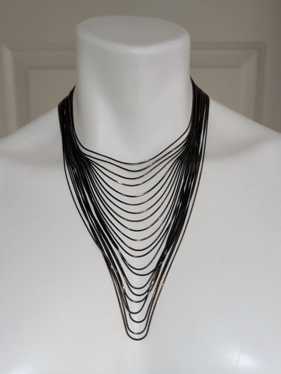Lovisa Multi-Strand Black & Gold Plated Fine Snakechain Layered Necklace 15"