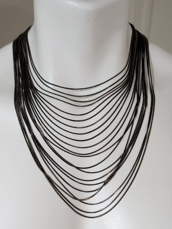 Lovisa Multi-Strand Black & Gold Plated Fine Snakechain Layered Necklace 15"