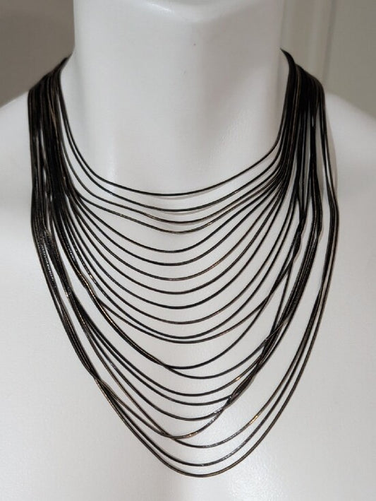 Lovisa Multi-Strand Black & Gold Plated Fine Snakechain Layered Necklace 15"