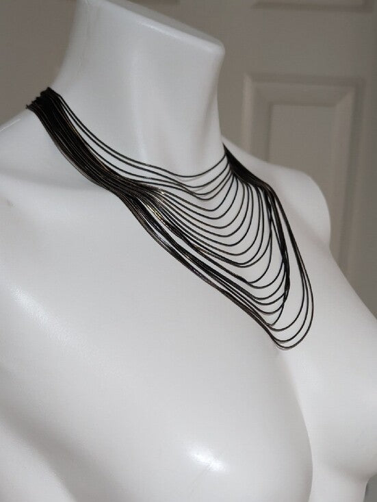 Lovisa Multi-Strand Black & Gold Plated Fine Snakechain Layered Necklace 15"