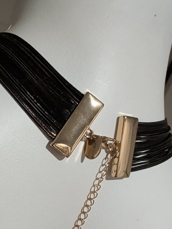 Lovisa Multi-Strand Black & Gold Plated Fine Snakechain Layered Necklace 15"
