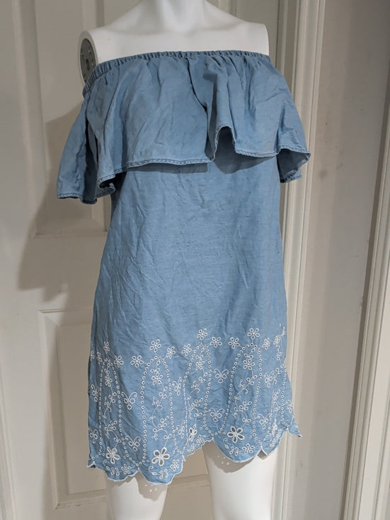 Old Navy Light Blue Chambray Off-Shoulder Mini Dress Women's Small