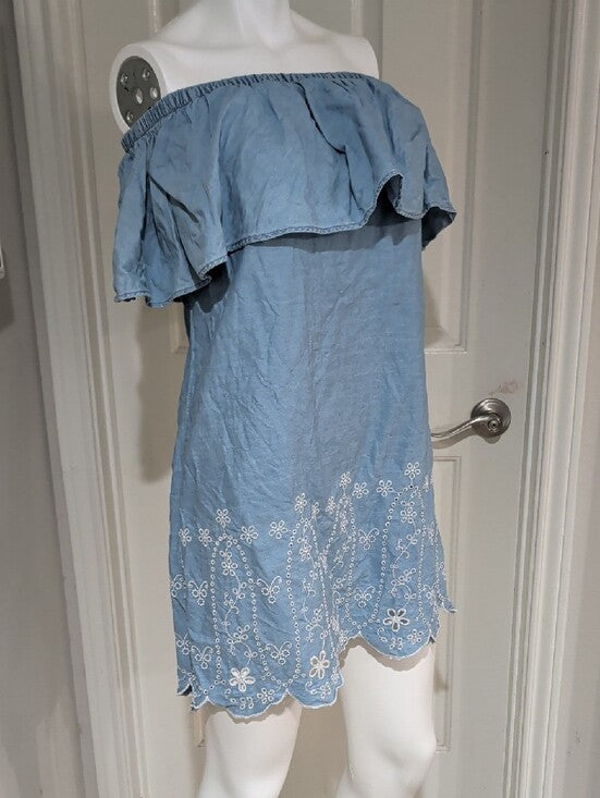 Old Navy Light Blue Chambray Off-Shoulder Mini Dress Women's Small