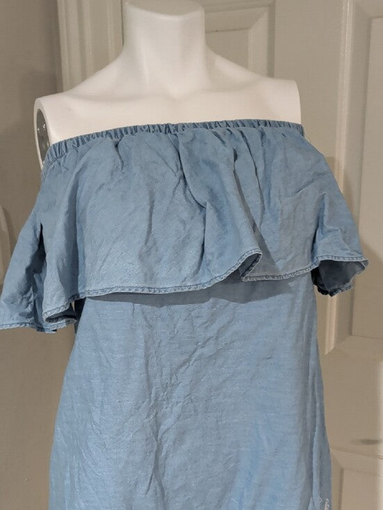 Old Navy Light Blue Chambray Off-Shoulder Mini Dress Women's Small