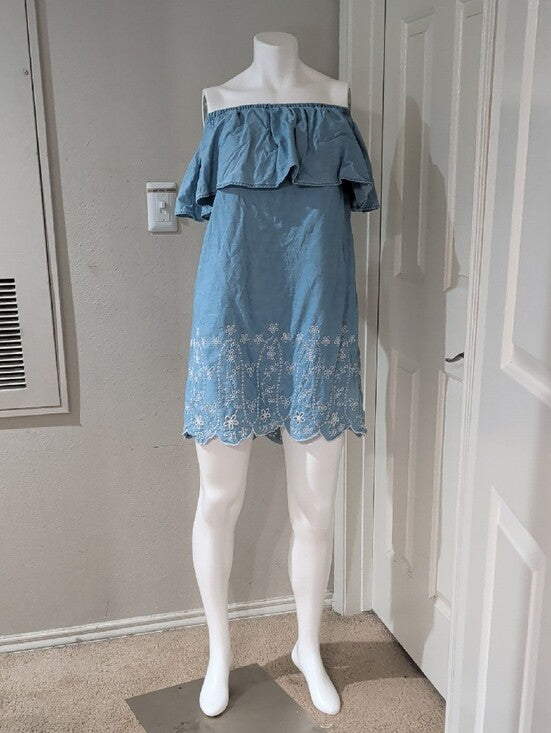 Old Navy Light Blue Chambray Off-Shoulder Mini Dress Women's Small