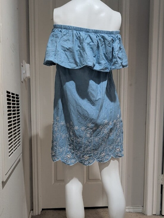 Old Navy Light Blue Chambray Off-Shoulder Mini Dress Women's Small