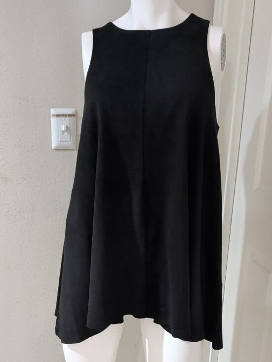 Lida Kate Black Faux Suede A-Line Asymmetrical Tunic Large