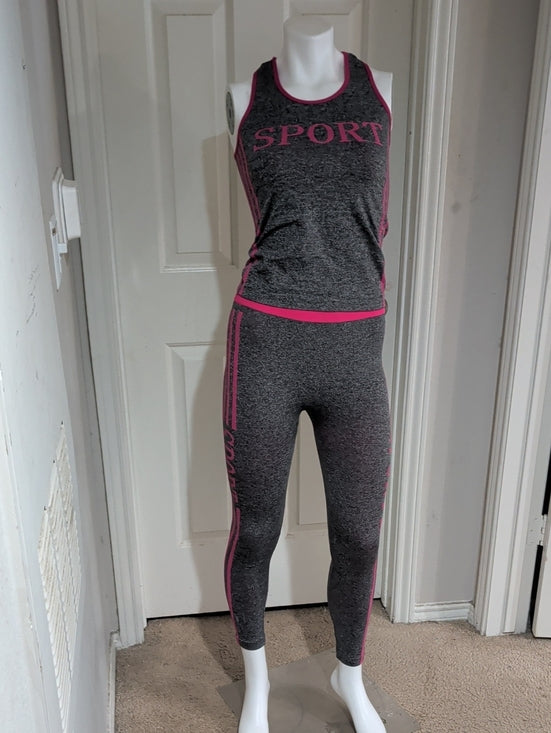 Classic Gray & Pink Sport Active Tank and Leggings Set O/S