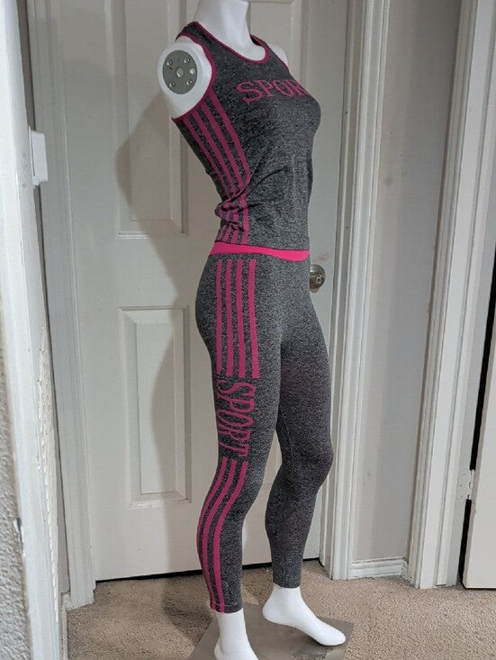 Classic Gray & Pink Sport Active Tank and Leggings Set O/S