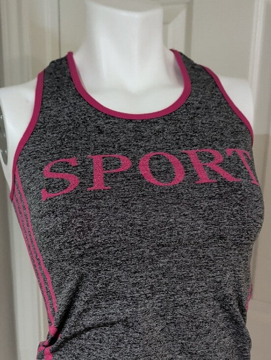 Classic Gray & Pink Sport Active Tank and Leggings Set O/S