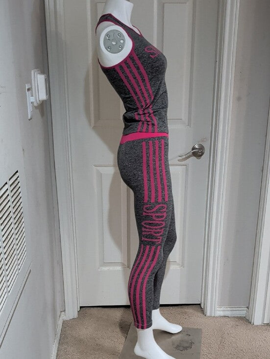 Classic Gray & Pink Sport Active Tank and Leggings Set O/S