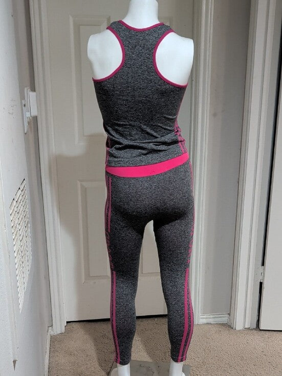 Classic Gray & Pink Sport Active Tank and Leggings Set O/S