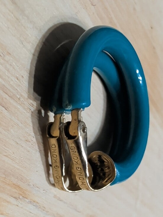 Vintage MCM Teal Lucite Statement Hoop Clip-On Earrings Retro Costume Jewelry 1"