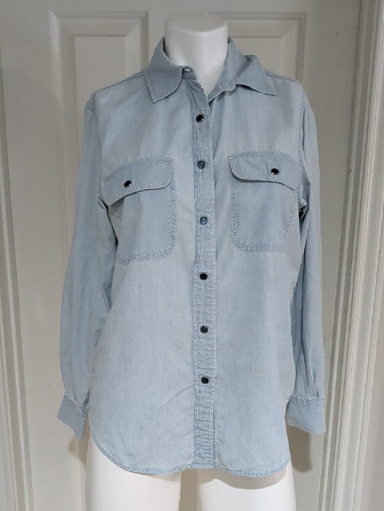 Banana Republic Light Blue Cotton Marbled Pearl Snap Shirt Women's XS