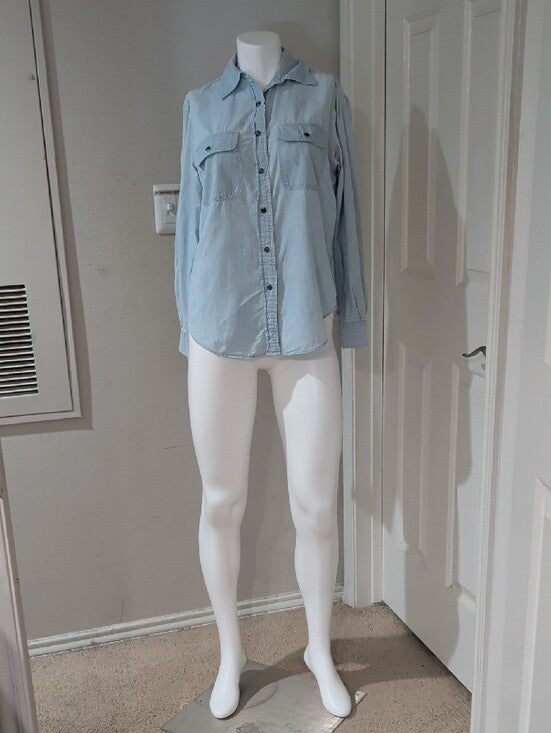 Banana Republic Light Blue Cotton Marbled Pearl Snap Shirt Women's XS