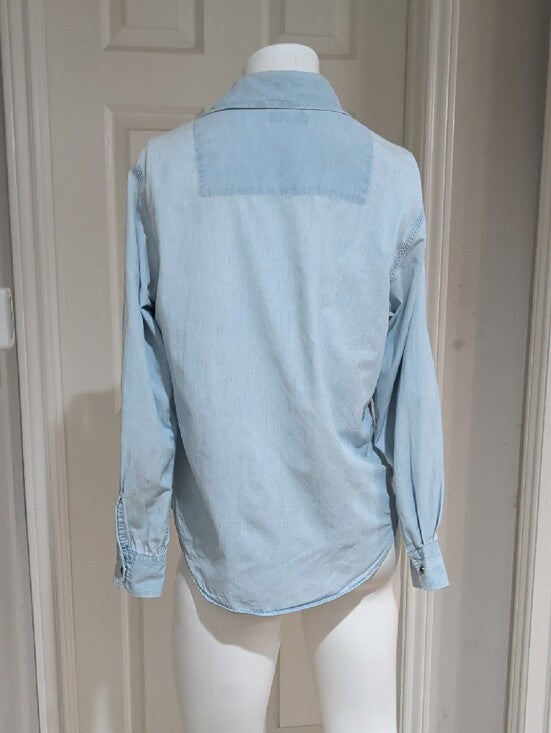 Banana Republic Light Blue Cotton Marbled Pearl Snap Shirt Women's XS