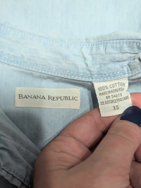 Banana Republic Light Blue Cotton Marbled Pearl Snap Shirt Women's XS