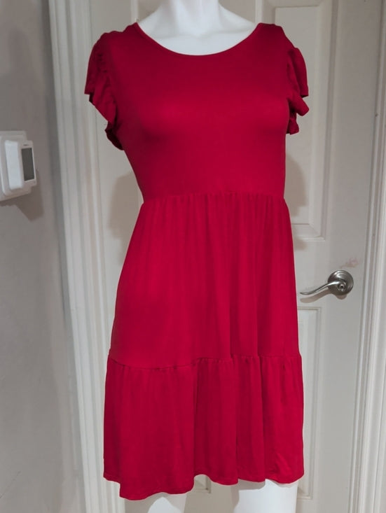 Brit & Bri Red Tiered Short-Sleeve Midi Dress Women's Small
