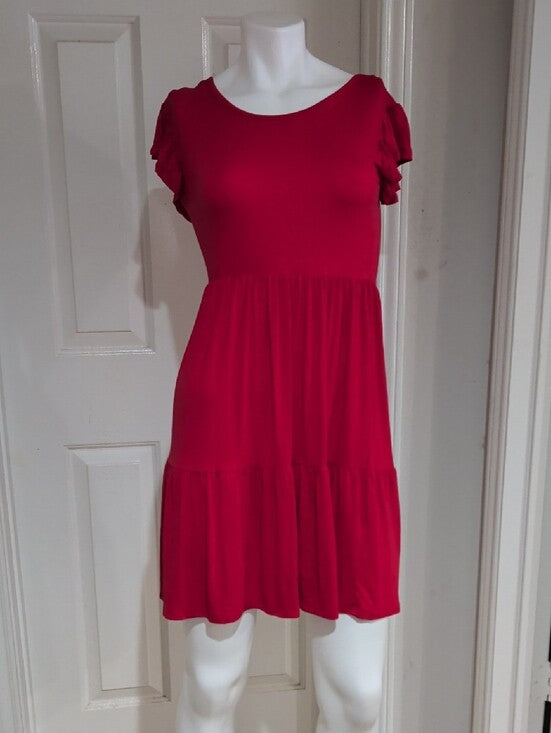 Brit & Bri Red Tiered Short-Sleeve Midi Dress Women's Small