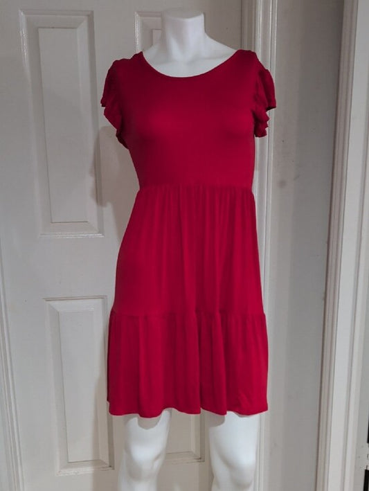 Brit & Bri Red Tiered Short-Sleeve Midi Dress Women's Small