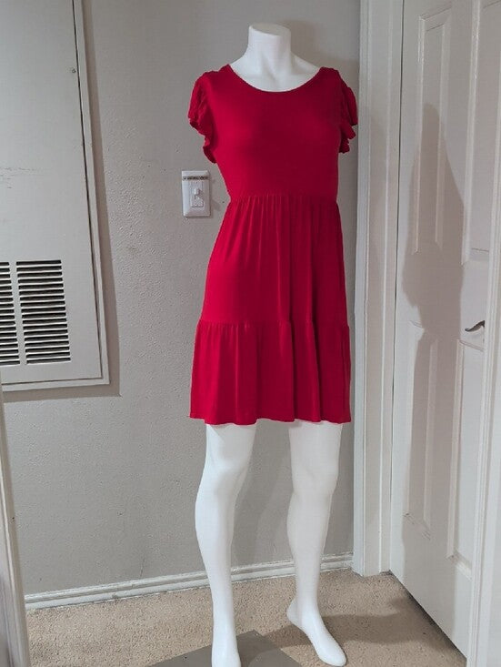 Brit & Bri Red Tiered Short-Sleeve Midi Dress Women's Small