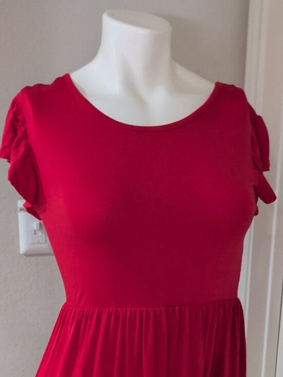 Brit & Bri Red Tiered Short-Sleeve Midi Dress Women's Small