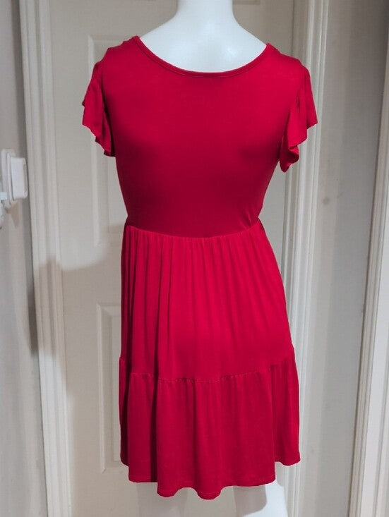 Brit & Bri Red Tiered Short-Sleeve Midi Dress Women's Small
