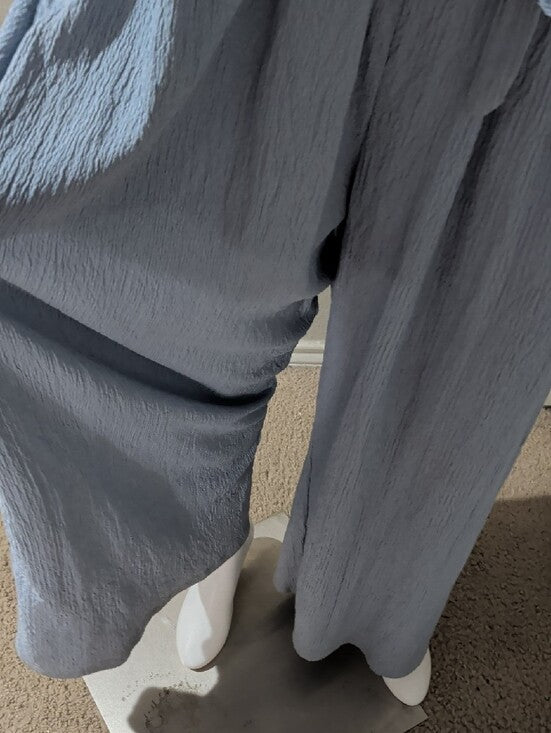 H&M Light Blue Textured Sleeveless Jumpsuit with Tie Waist Women's Large