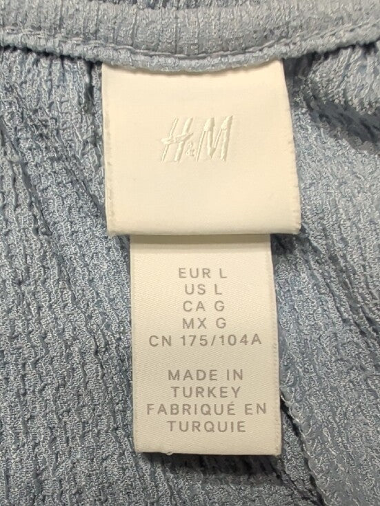 H&M Light Blue Textured Sleeveless Jumpsuit with Tie Waist Women's Large
