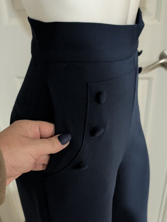 NWT Forever 21 High-Waist Wide-Leg Navy Sailor Pants w/ Button Detail Women's S