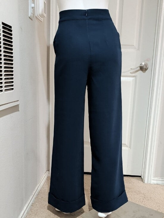 NWT Forever 21 High-Waist Wide-Leg Navy Sailor Pants w/ Button Detail Women's S