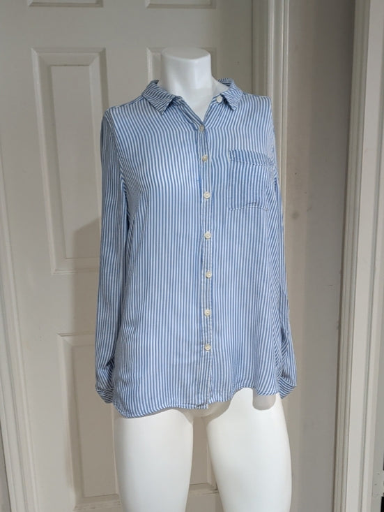 DNA Couture Lightweight Blue & White Striped Button-Up Blouse Women's Large