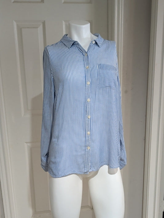 DNA Couture Lightweight Blue & White Striped Button-Up Blouse Women's Large