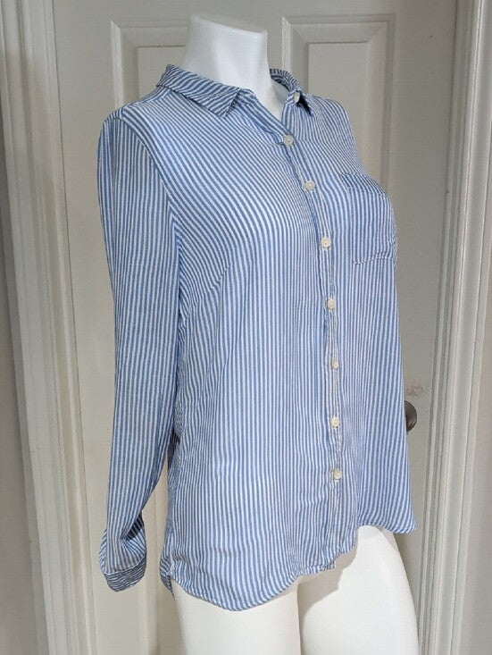 DNA Couture Lightweight Blue & White Striped Button-Up Blouse Women's Large