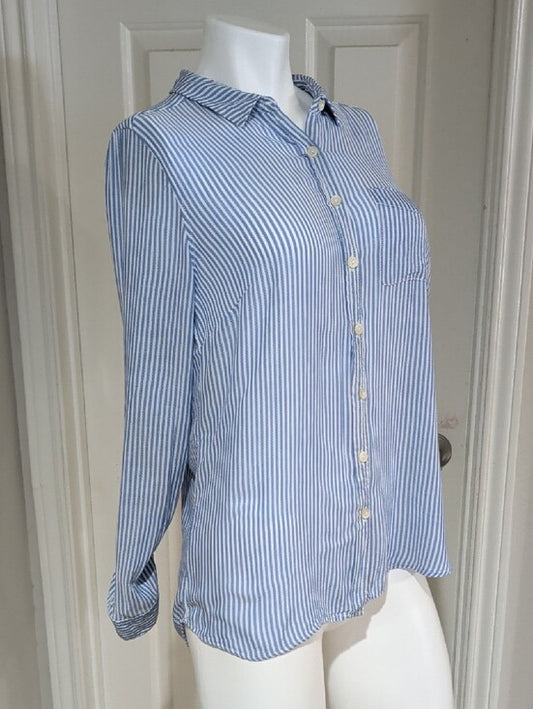 DNA Couture Lightweight Blue & White Striped Button-Up Blouse Women's Large
