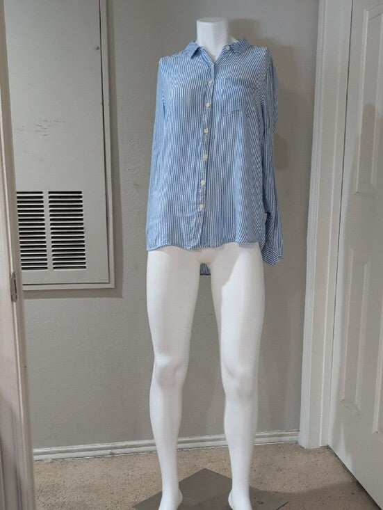 DNA Couture Lightweight Blue & White Striped Button-Up Blouse Women's Large
