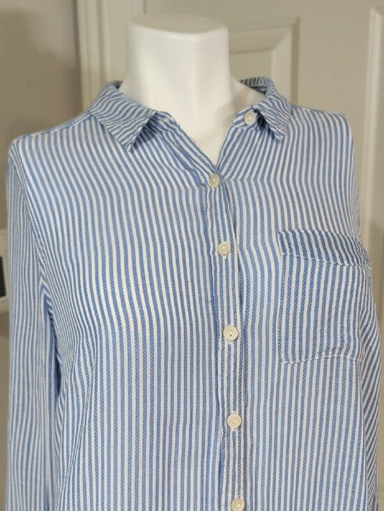 DNA Couture Lightweight Blue & White Striped Button-Up Blouse Women's Large