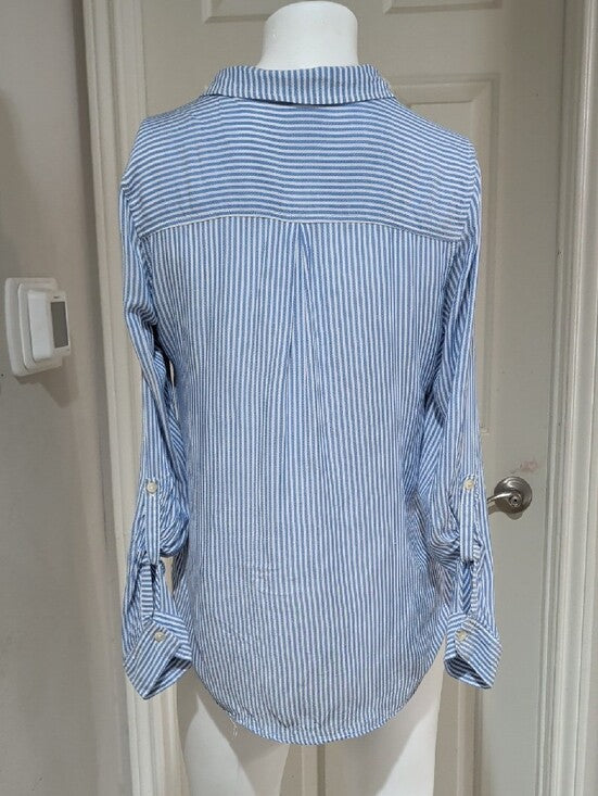 DNA Couture Lightweight Blue & White Striped Button-Up Blouse Women's Large